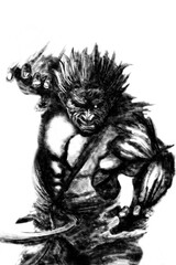 fighter with black ink