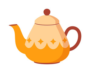 Orange and Beige Teapot with Star Pattern in Illustration Style