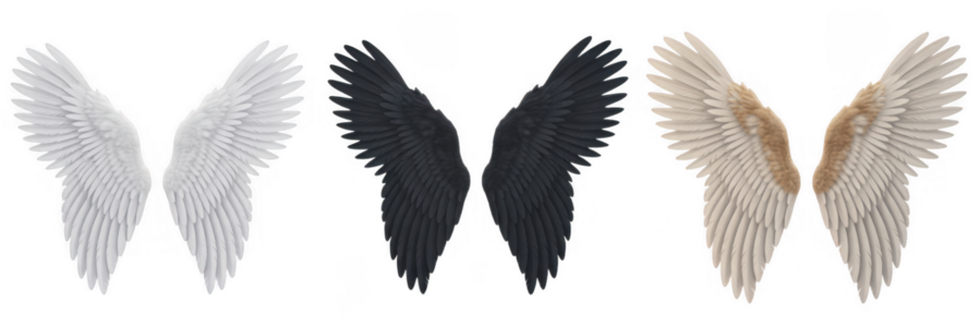 White black and tan feathered wings isolated on a transparent background