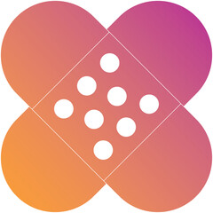 Abstract Adhesive Bandage Symbol with Gradient Colors Orange to Purple and White Circle Pattern on Transparent Background