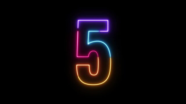 Multicolor Neon Glow 10 to 0 Countdown Animation with Scratches Flickering on Black Background, Retro Motion Graphic