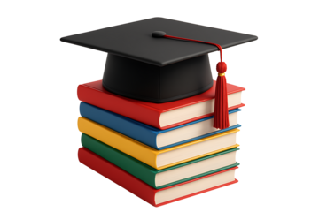 Back-to-school or graduation day concept with a traditional mortarboard and books, symbolizing the culmination of years of study and hard work