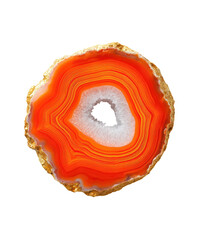 Orange agate slice, concentric bands, hole at center