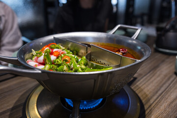 Taiwan spicy hot pot with rich soup and meat