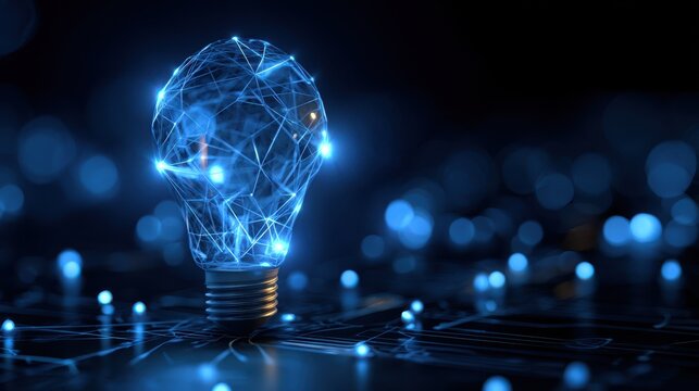 Bright light bulb symbolizing innovative technology shines in a futuristic concept environment showcasing digital connections and advances in modern science and creativity