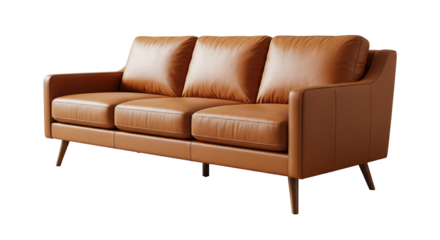 Modern brown leather sofa isolated on transparent background