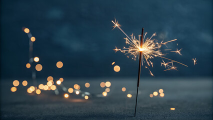 Bright New Year celebration fireworks explosion in the night sky with colorful star decoration