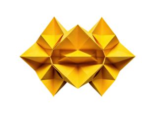 Yellow origami geometric form with angular facets