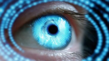Futuristic digital eye with binary codes in a vibrant blue design for tech enthusiasts - Powered by Adobe
