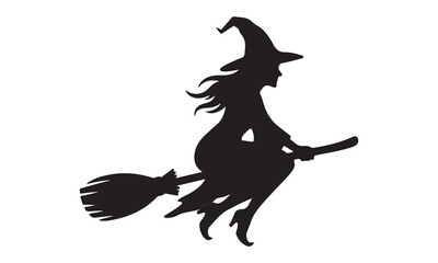 Obraz premium Classic halloween witch flying on broomstick silhouette