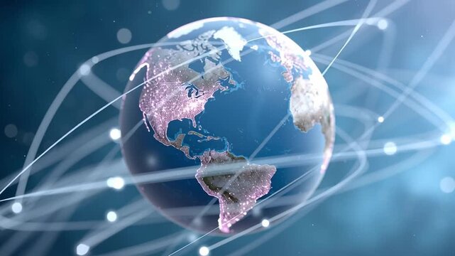 Global Network of Data Showcasing AI Technology Enhancing Communication and Connection Across Earth, Illustrating Digital Interconnectedness of Our Planet and Flow of Information Globally