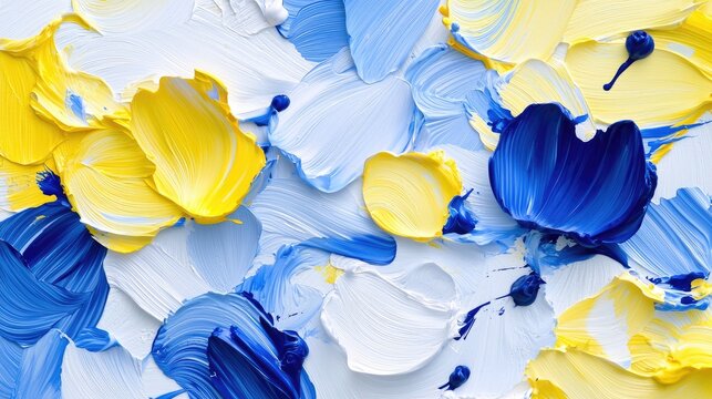Vibrant Swirls of Yellow and Blue Paints on Canvas, Abstract Art for Creative Inspiration and Design Projects