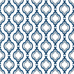 Seamless Art Deco pattern. Blue ornament on white background.