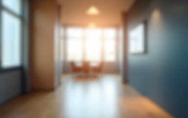 Abstract blurred office hall interior and meeting room. Blurry corridor in working space with defocused effect. Use for background or backdrop in business concept. High quality