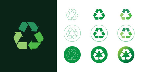 Green Recycle Symbol Icon Set in Various Styles