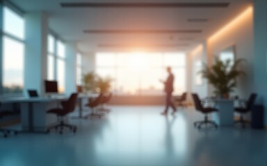 Beautiful blurred background of a light modern office. High quality