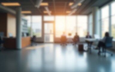 Blurred empty open space office. Abstract light bokeh at office interior background for design. High quality