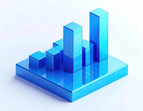 Blue 3D bar chart, isometric view on grid base - Powered by Adobe