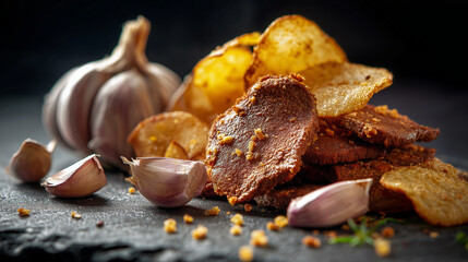 Modern Internet Meme Food Styling: Liver Chips and Garlic