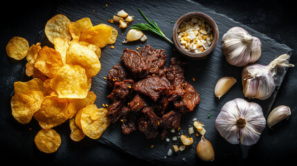 Modern Internet Meme Food Styling: Liver Chips and Garlic