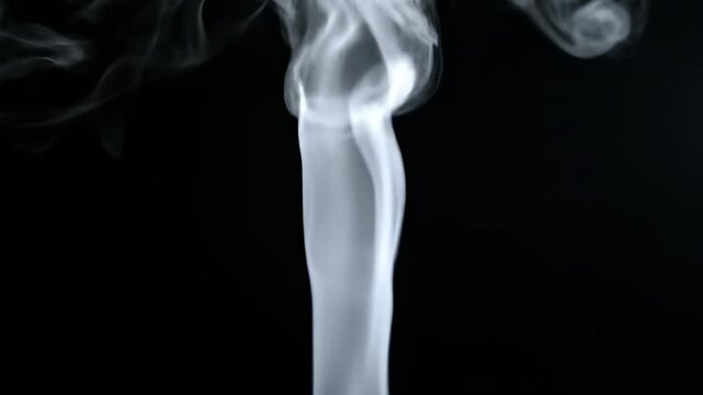 Wisps of white smoke plumes rising gracefully in slow motion, forming beautiful, ethereal, organic patterns motion, mystery, abstract pattern
