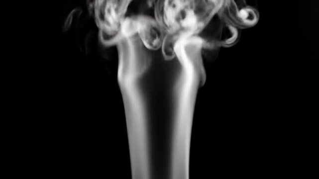 Wisps of white smoke plumes rising gracefully in slow motion, forming beautiful, ethereal, organic patterns artistic, light, motion