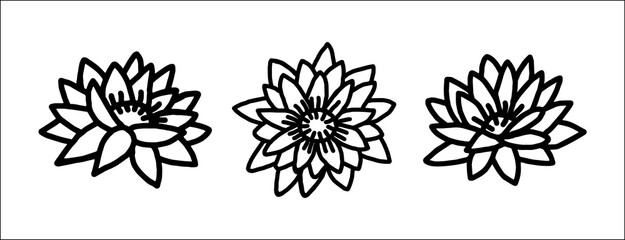 Obraz premium Set of black and white vector lotus flowers in line art style Основные RGB