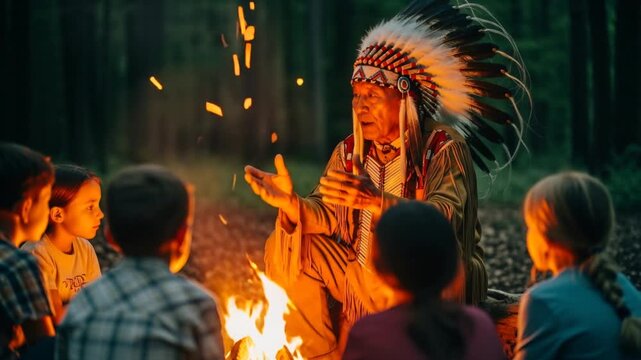 Native American storyteller shares tales by fire