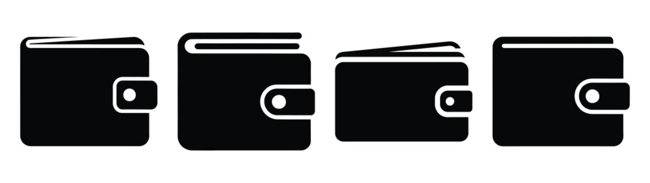 wallet minimal flat icon set, black color and white background