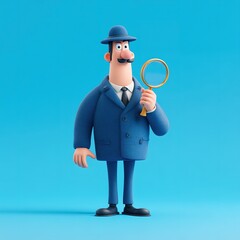 3D Character Man Detective Investigating Clues with Magnifying Glass - Mystery Crime Solving Adventure
