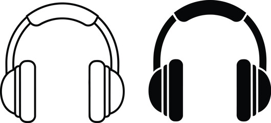 Headphones Icon Vector | Audio Music Headset Outline & Solid Style | Listening Symbol