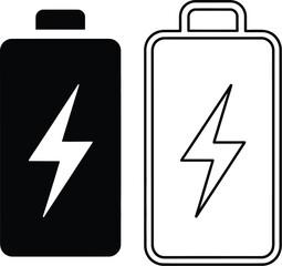 Battery Power Icon Vector | Charging Symbol | Energy Bolt Outline & Solid Style