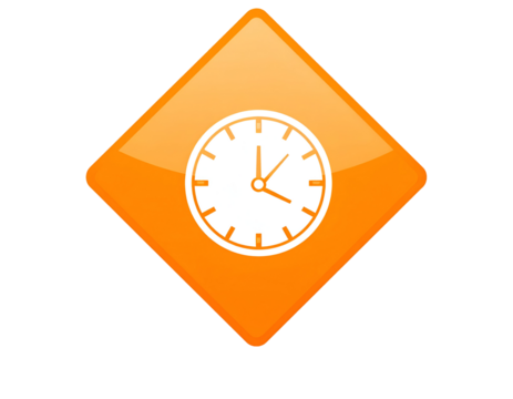 Orange Diamond Shape with White Clock Icon.