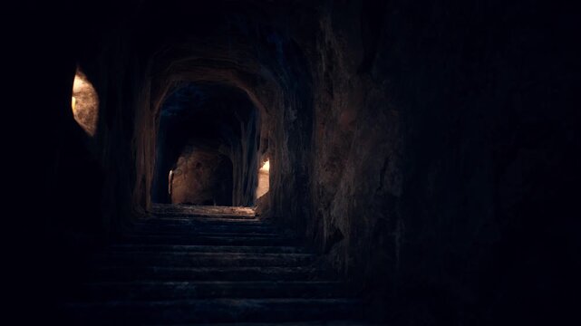 old dark catacombs with candles