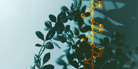 Abstract Plant Silhouette with Golden Molecular Structure – Science Meets Botany Art