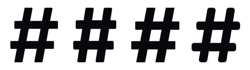 hashtag minimal flat icon set, black color and white background