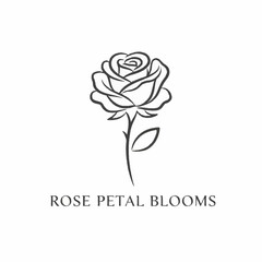 Elegant Single Rose Petal Blooms Line Art Logo Design.