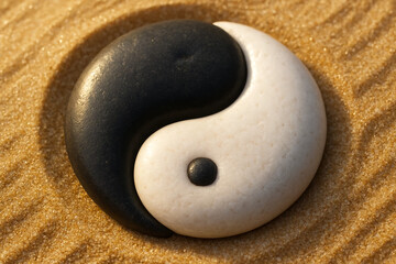 Natural Balance – Yin-Yang Pebbles on Sand