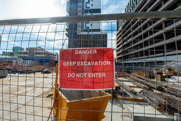 Sign for Deep Excavation on Construction Site