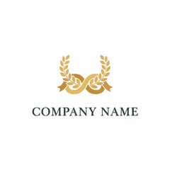 Elegant Laurel Wreath and Ribbon Logo Design.