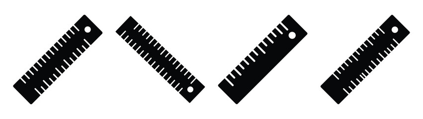ruler minimal flat icon set, black color and white background