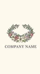 Elegant Floral Wreath Logo Design with Delicate Flowers and Leaves.