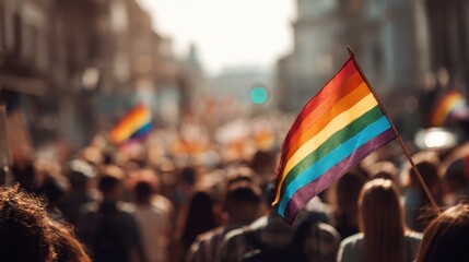 Lively celebration of gay pride fills the streets with colorful flags and joyful participants during a vibrant demonstration in the heart of the city