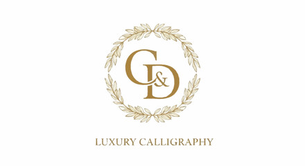 Elegant Calligraphy Design Featuring Initials and Floral Wreath.