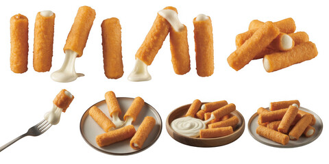 Golden cheese sticks gooey mozzarella isolated on a transparent background