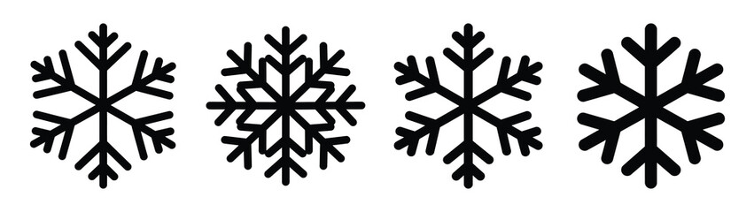 snowflake minimal flat icon set, black color and white background