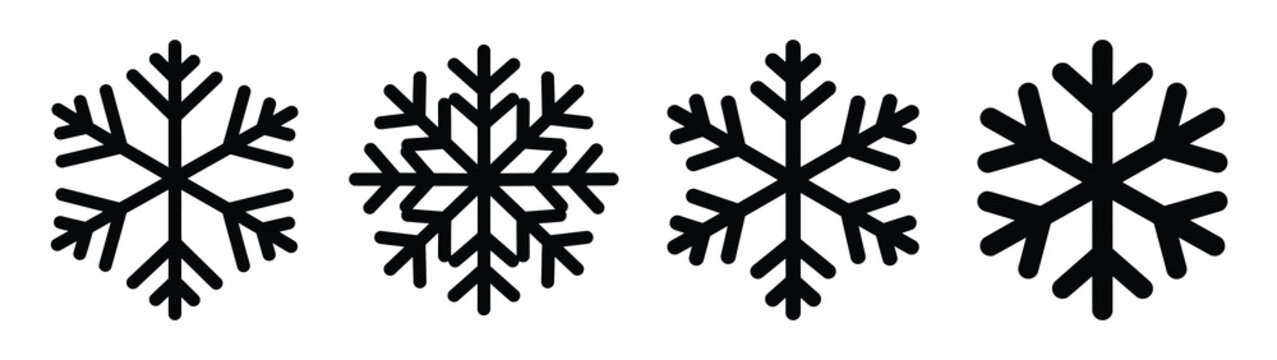snowflake minimal flat icon set, black color and white background