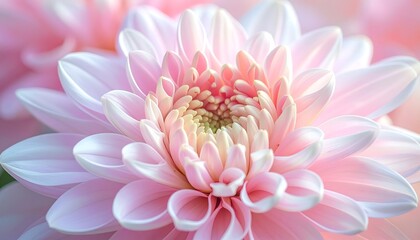 Close-up of a delicate pink dahlia flower with soft petals and intricate details.