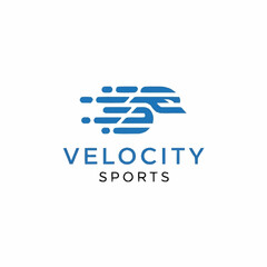 Velocity Sports logo design with a dynamic blue letter S symbolizing speed and motion.