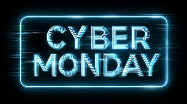 Shop Cyber Monday deals now with this electric blue neon sign announcing incredible savings for online shoppers today only